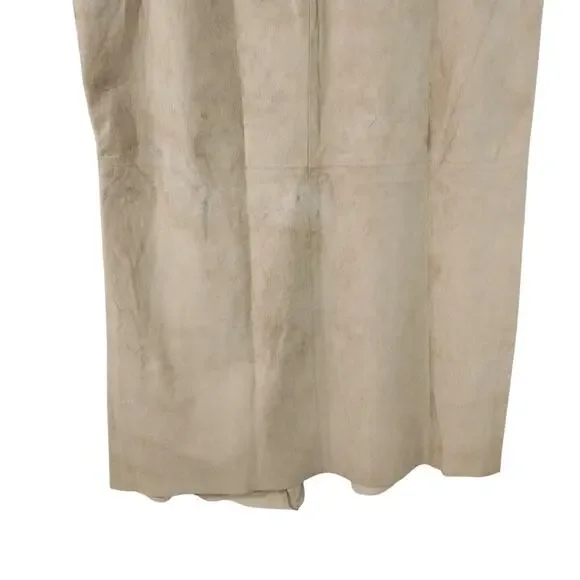 OLSEN EUROPE! FAWN BEIGE/TAN GENUINE SUEDE LEATHER GORED FULL A-LINE SKIRT!SZ 12 - Picture 7 of 14